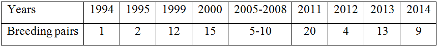 Evolution of the breeding population of the Eurasian Spoonbill at Smir colony between 1994 and 2014 Evolution of the breeding population of the Eurasian Spoonbill at Smir colony between 1994 and 2014