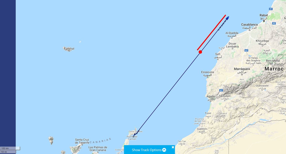 The location where the South Polar Skua was observed: off Safi, Morocco (map by Ricard Gutiérrez / Rare Birds in Spain). The location where the South Polar Skua was observed: off Safi, Morocco (map by Ricard Gutiérrez / Rare Birds in Spain).